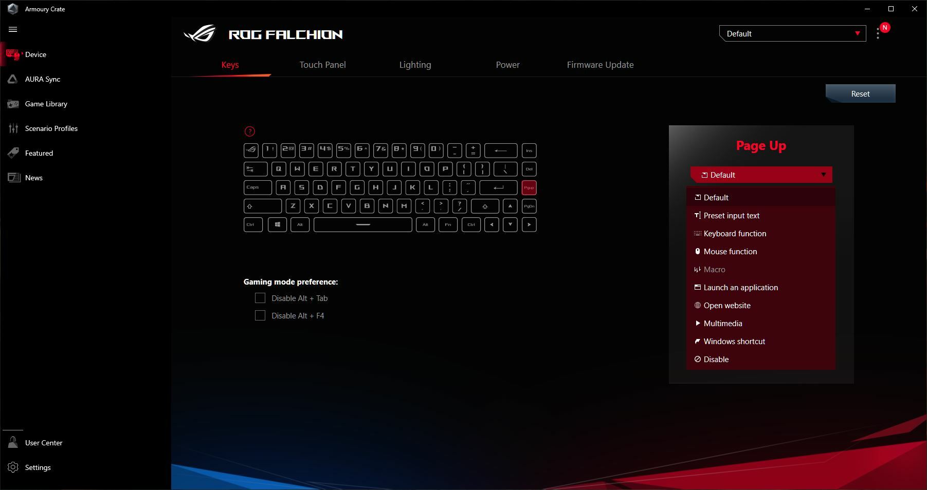 Asus ROG Falchion key settings
