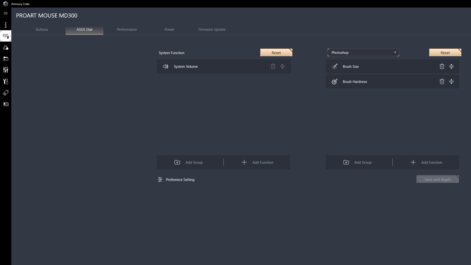 Asus Armoury Crate dial settings