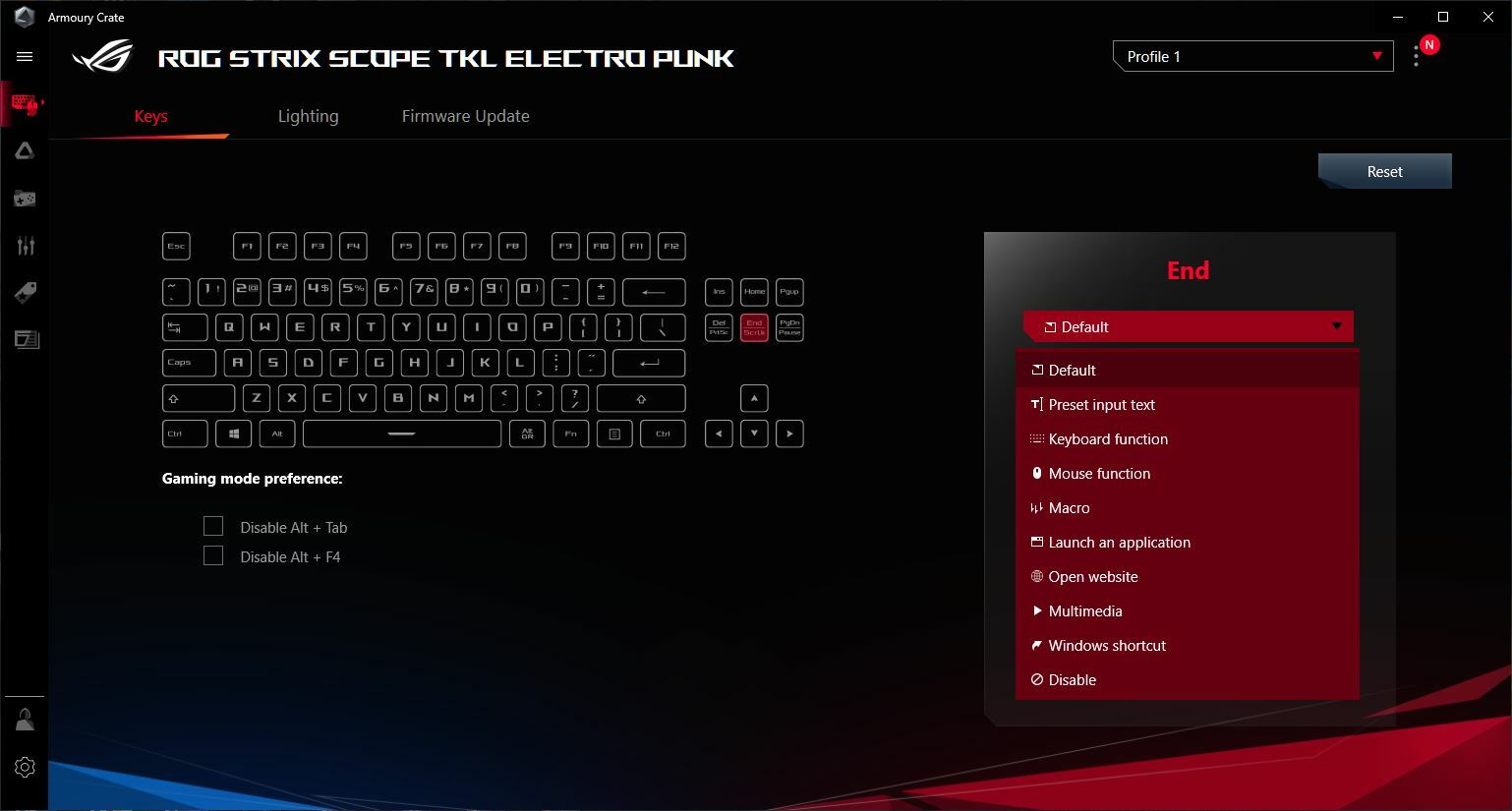 Asus ROG Strix Scope TKL key settings