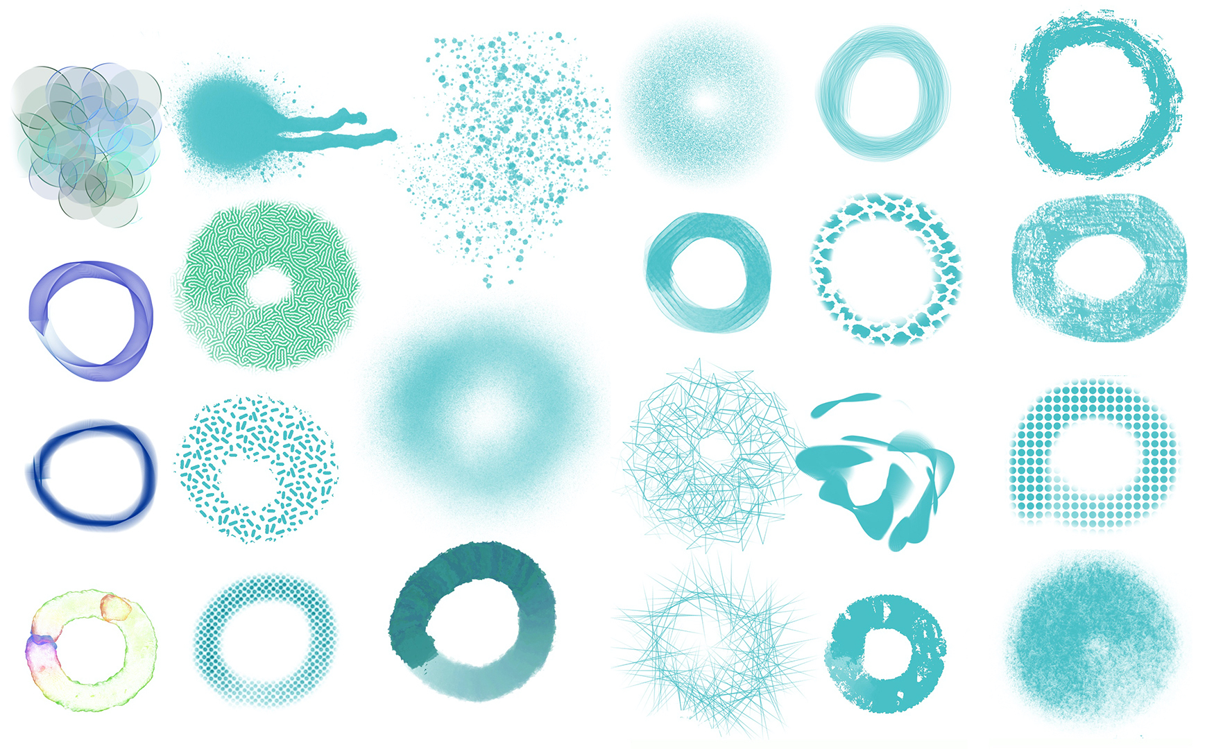 A grid of sample brush strokes in Procreate