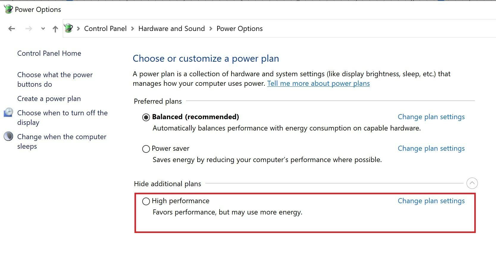 windows high performance mode