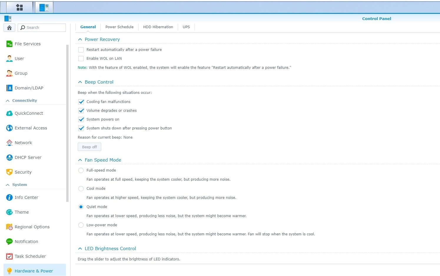 Synology DiskStation DS220j control panel