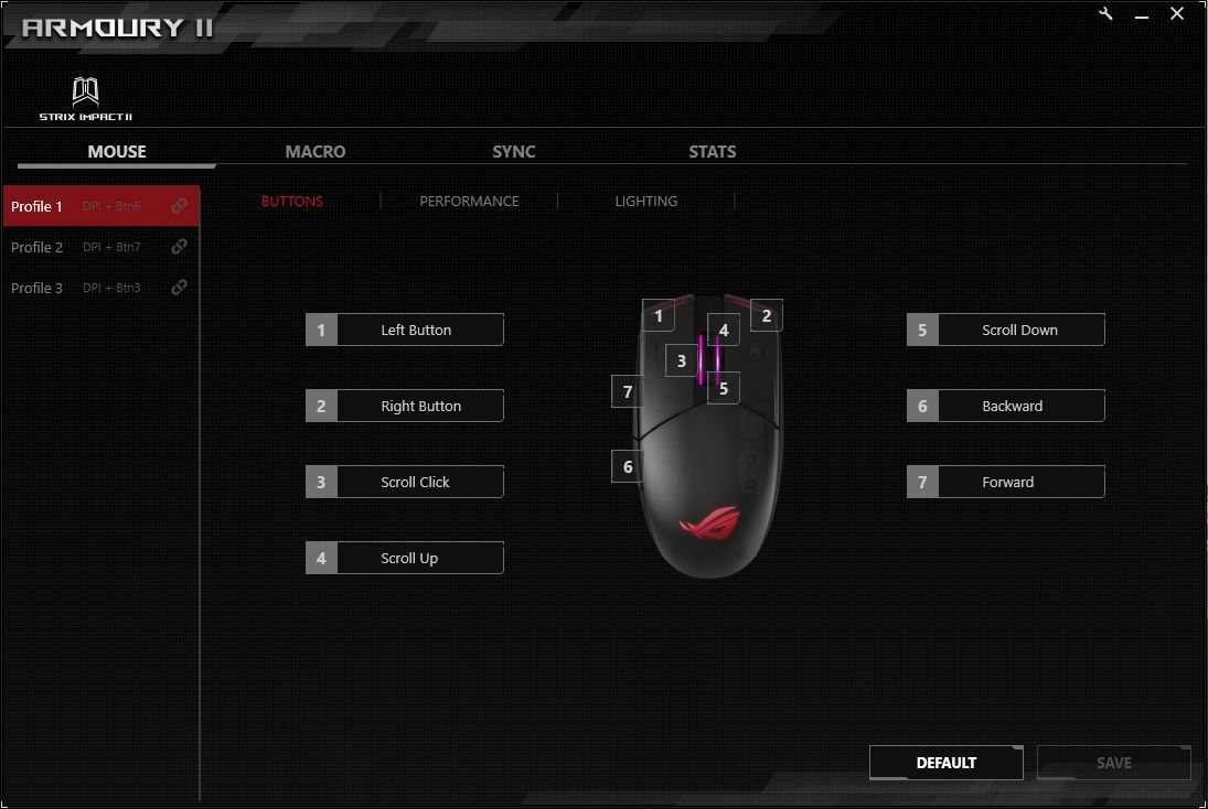 Asus ROG Strix Impact II Gaming Mouse button settings