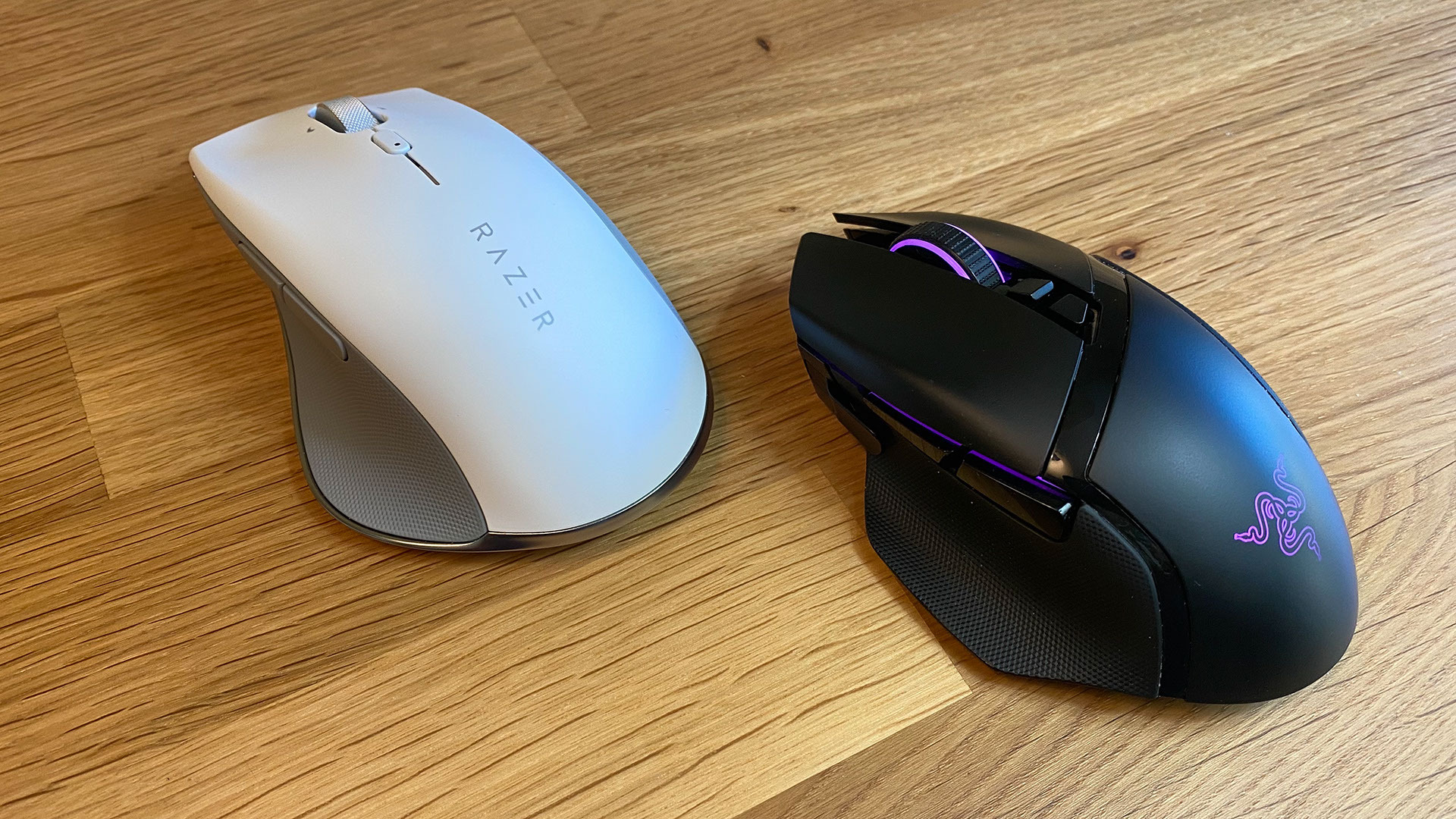 Razer Pro Click Wireless Mouse next to Basilisk Ultimate mouse