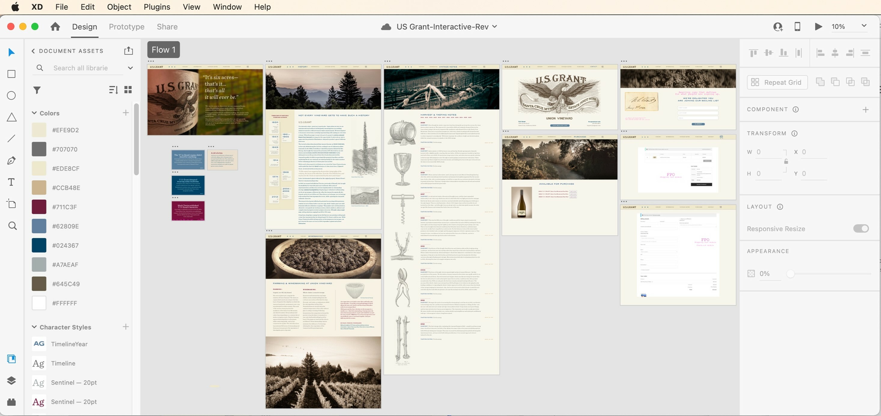 An artboard in Adobe XD, ready for prototyping