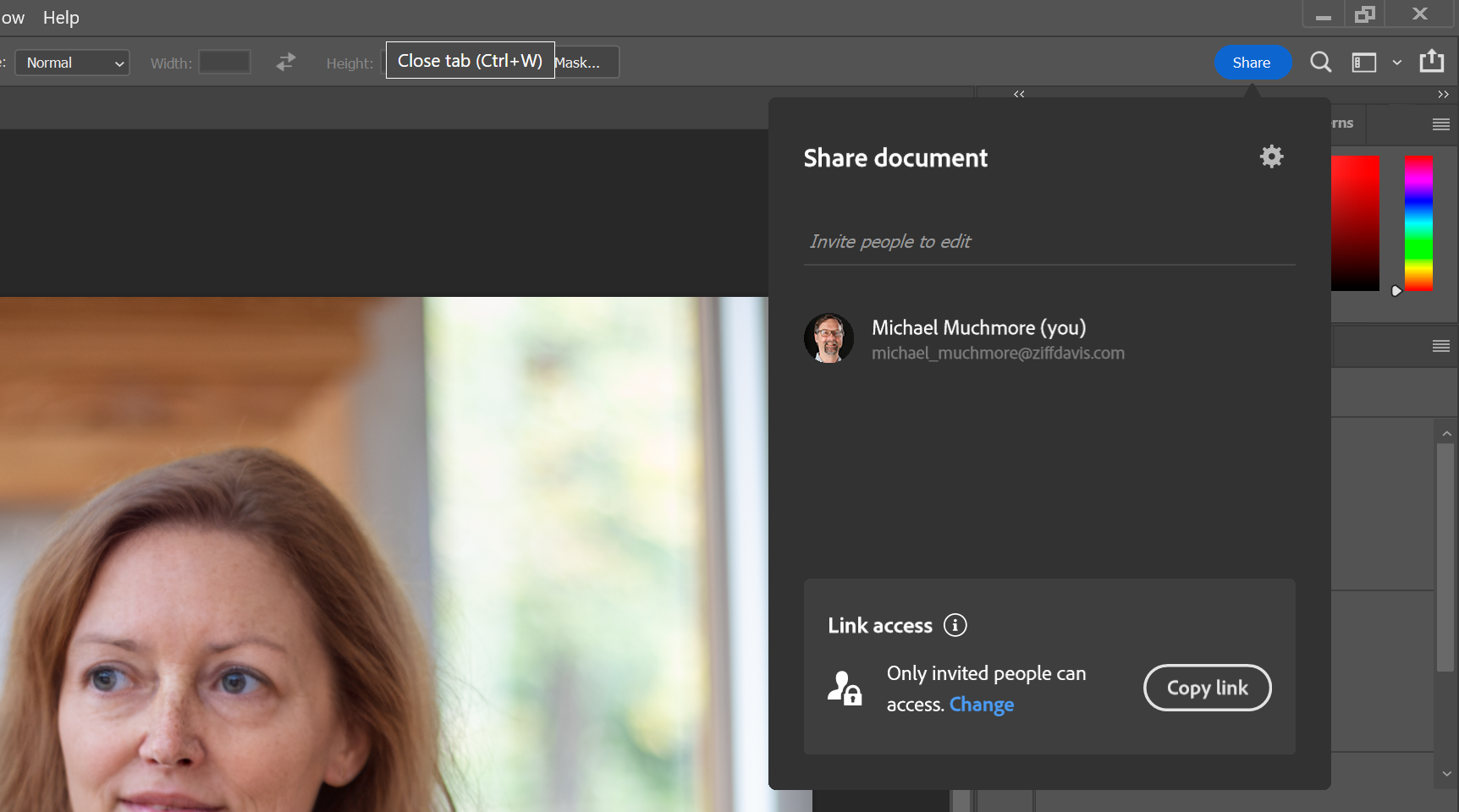 Share Creative Cloud document in Adobe Photoshop