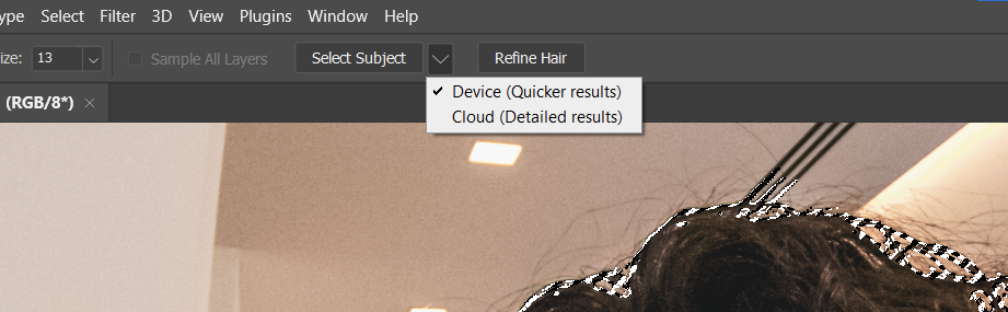 Cloud Option for Select Subject in Photoshop