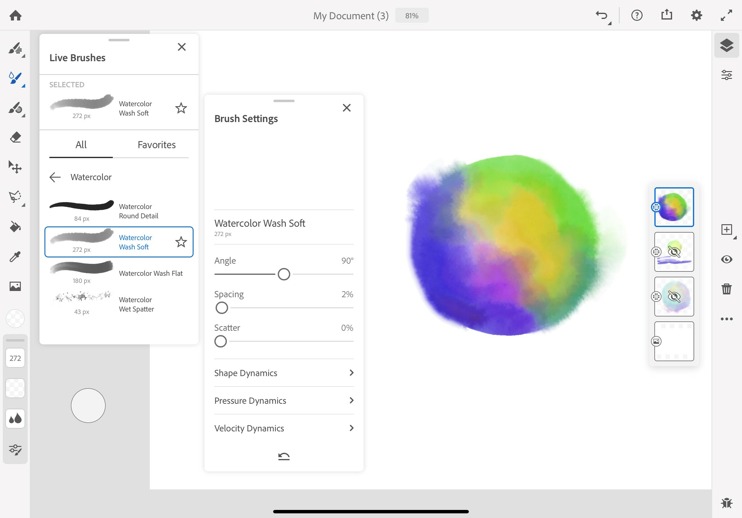Watercolor Live Brush setting options