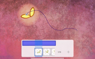 The same artwork moving along a motion path line. 