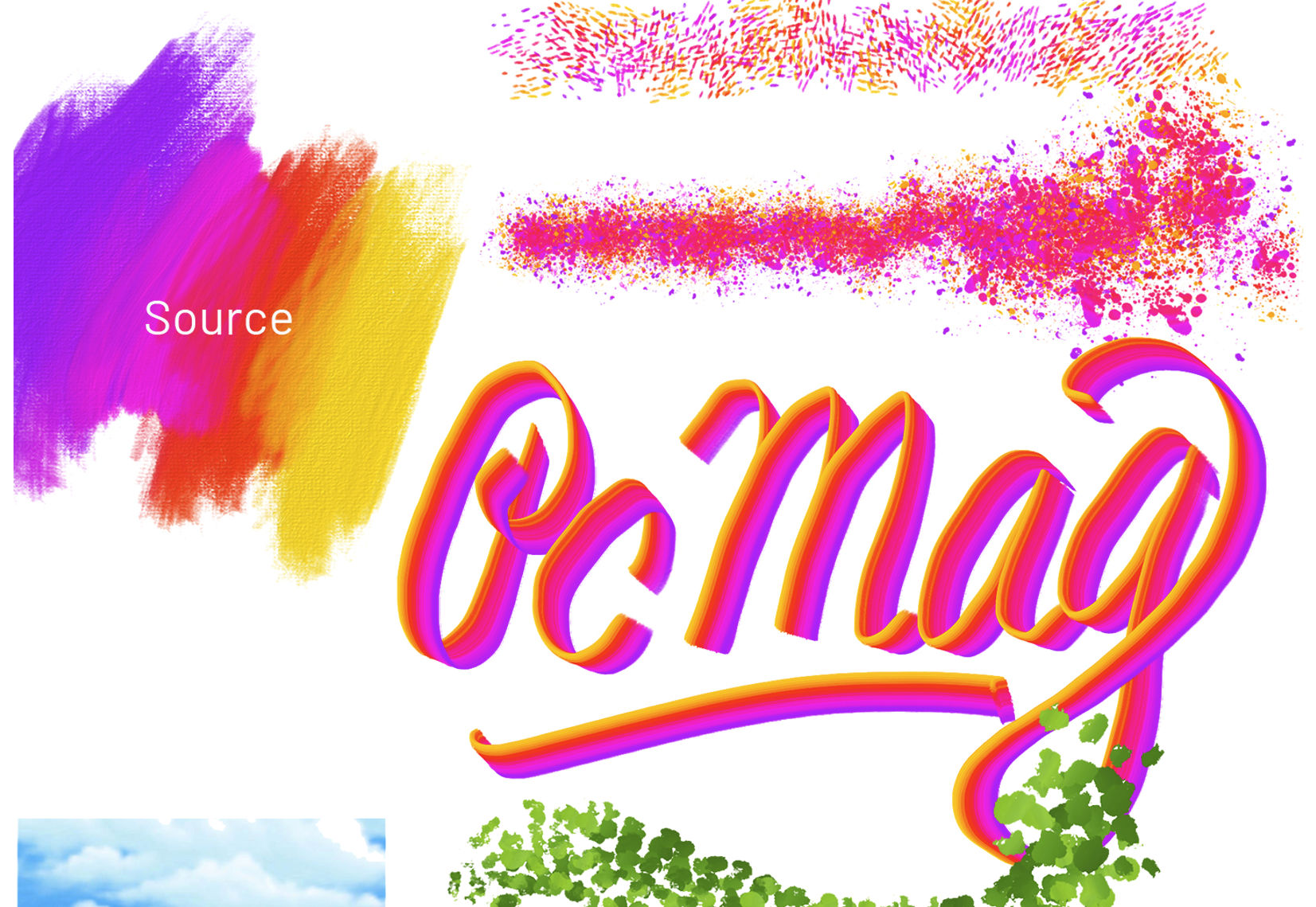 Adobe Fresco's multicolor eyedropper turns both Live brushes and most pixel brushes into a magic wand; a few swatches of color here blend together where the artist has written PCMag