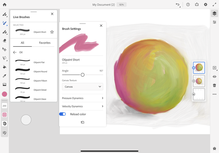 Oil Live brush setting options in Adobe Fresco