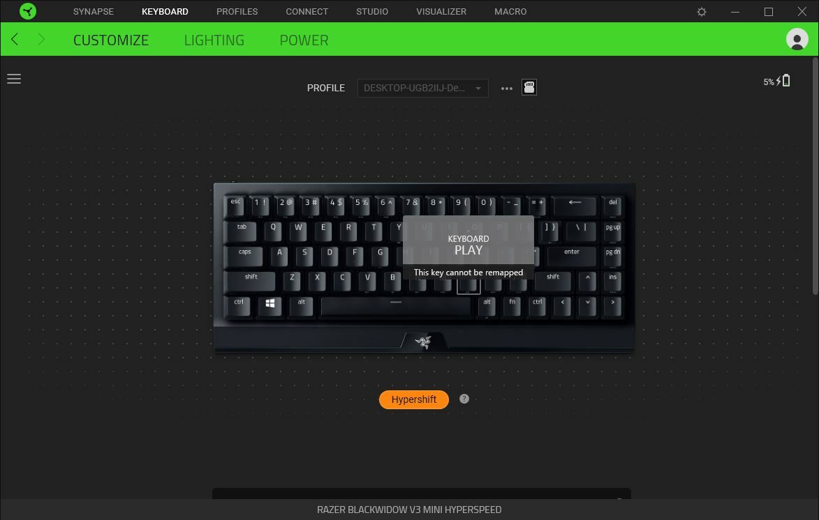 Razer Synapse software customization limits