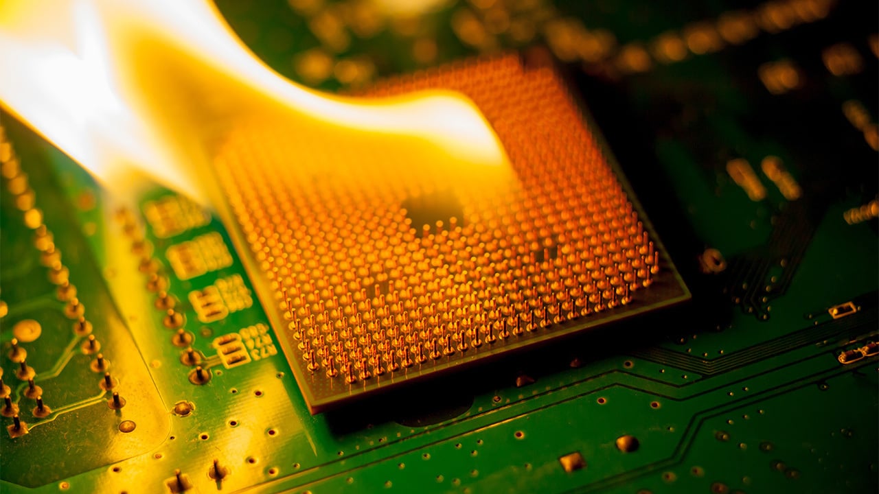 computer chip on fire
