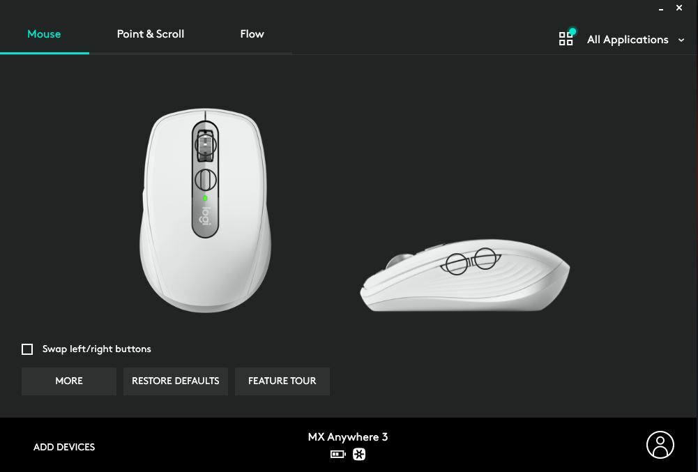 Logitech MX Anywhere 3 Wireless Mouse settings