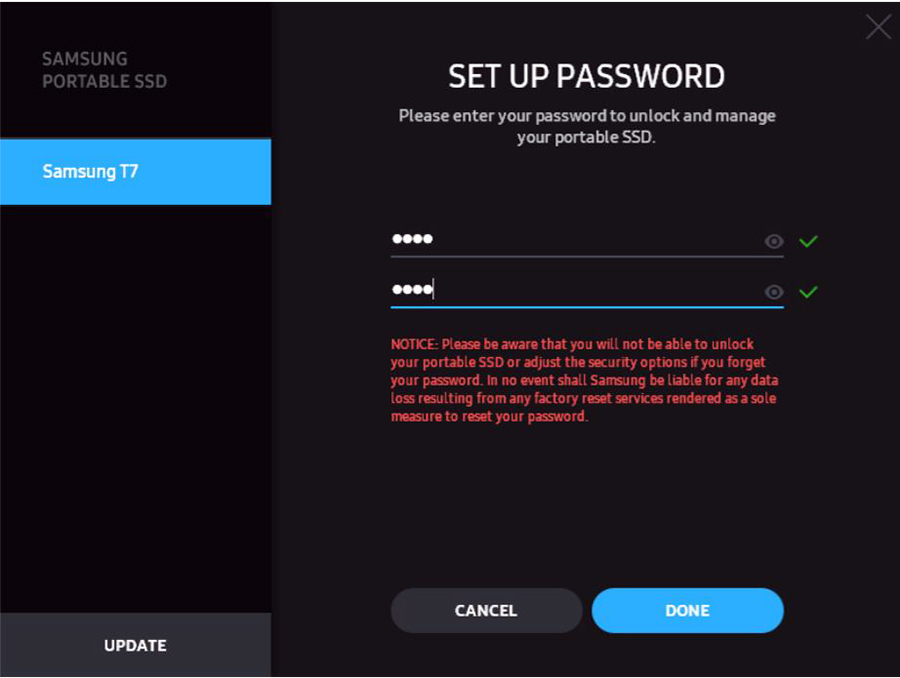 Samsung Portable SSD T7 setup software