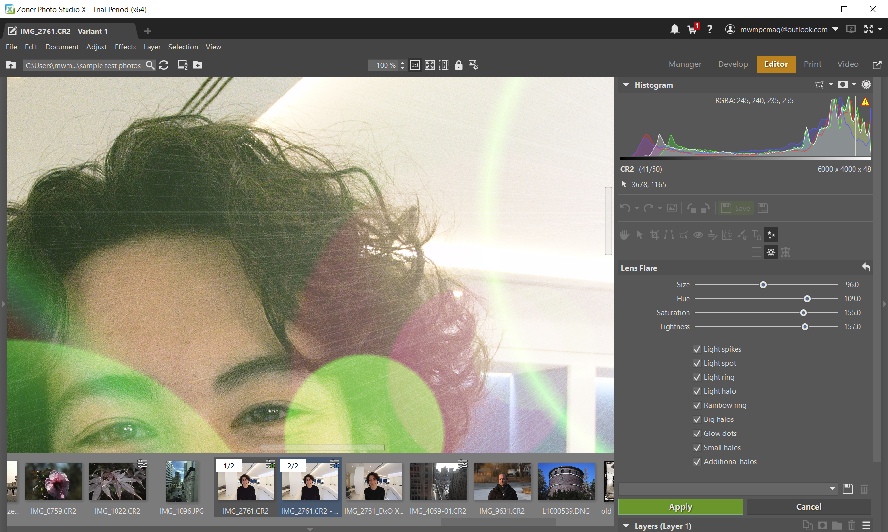 Lens Flare in Zoner Photo Studio