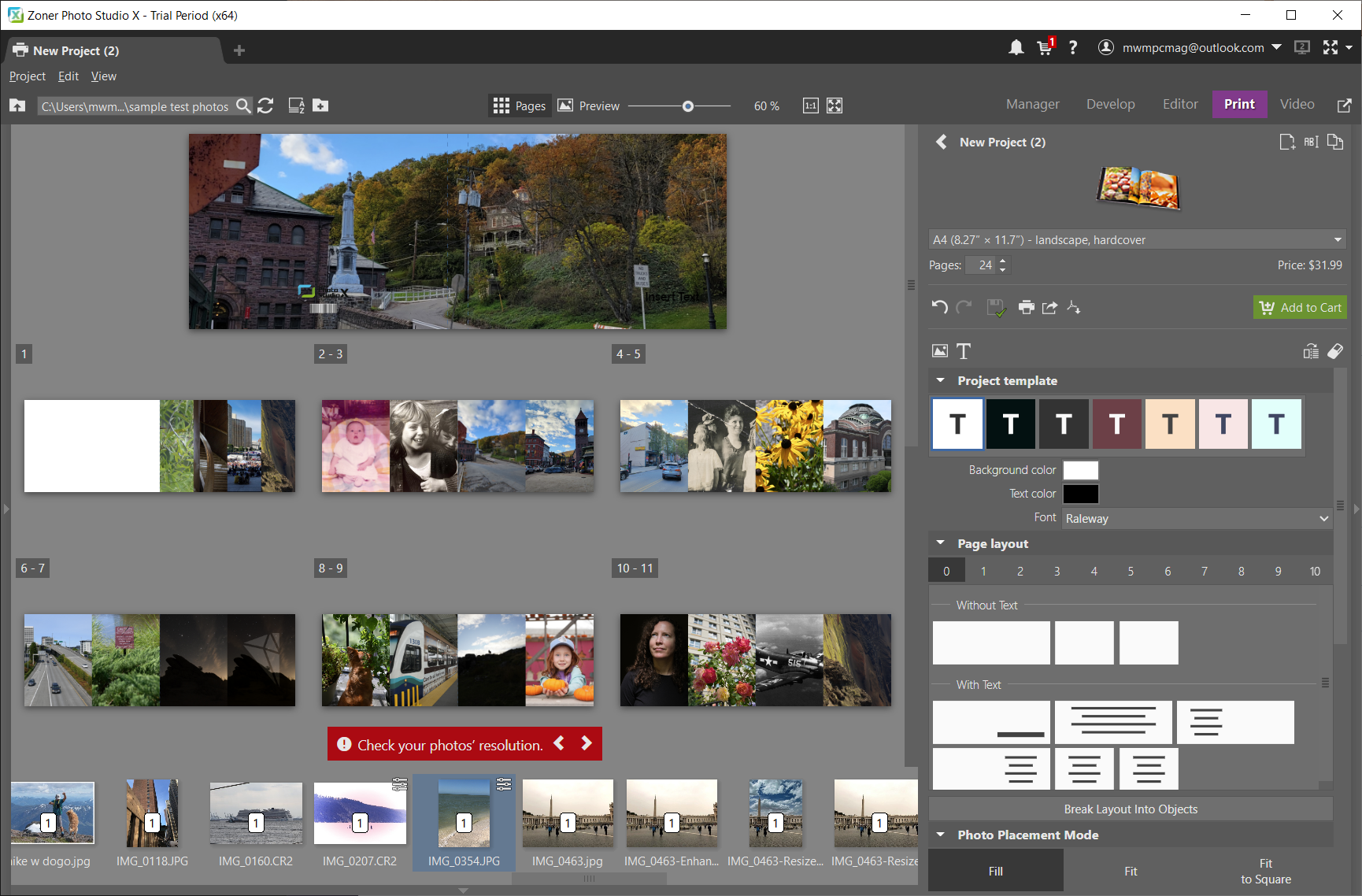 Photo book design in Zoner Photo Studio