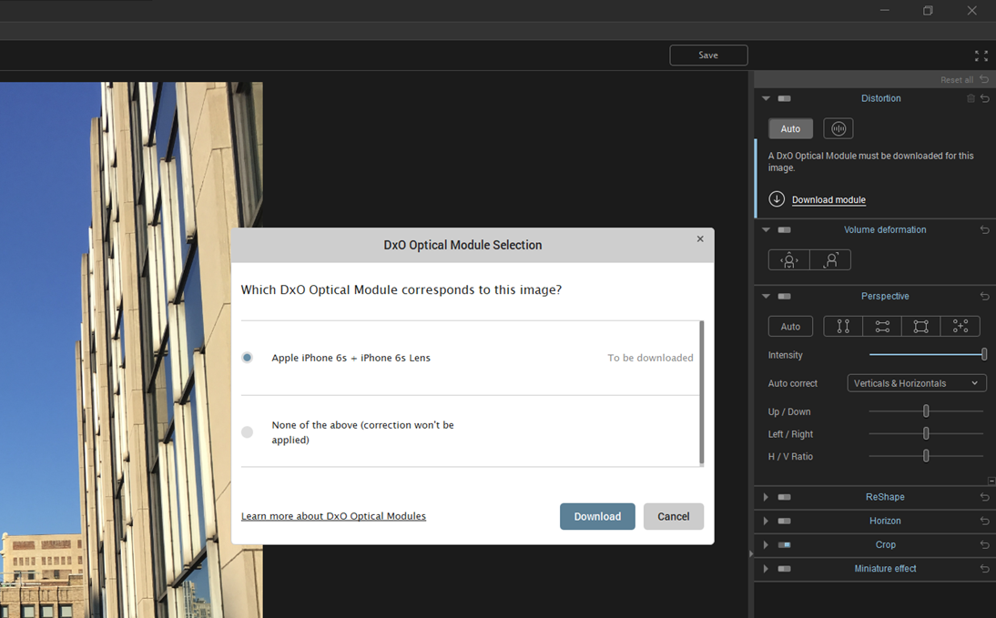 Download profile correction data in DxO ViewPoint