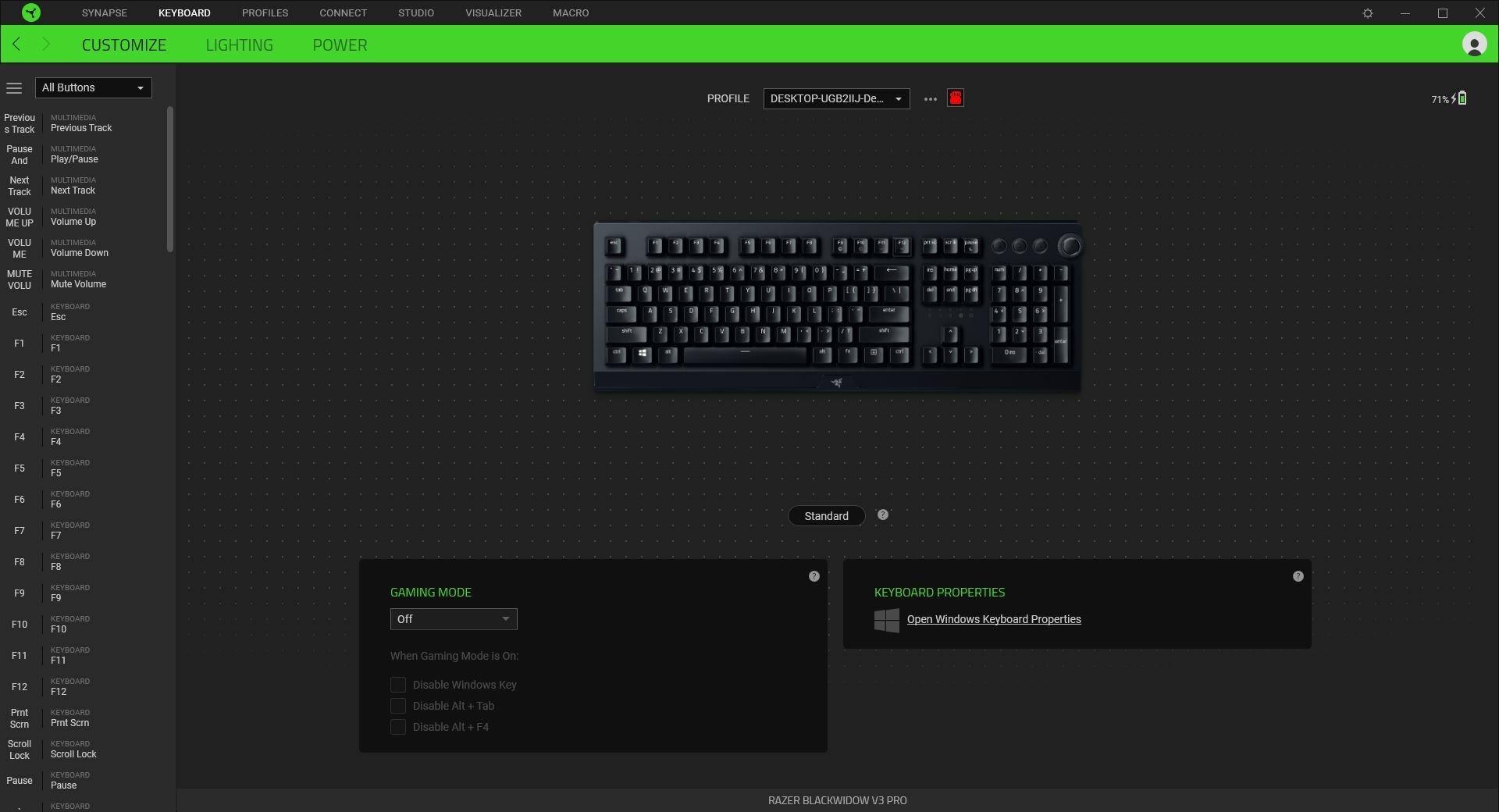 BlackWidow V3 Pro keyboard settings
