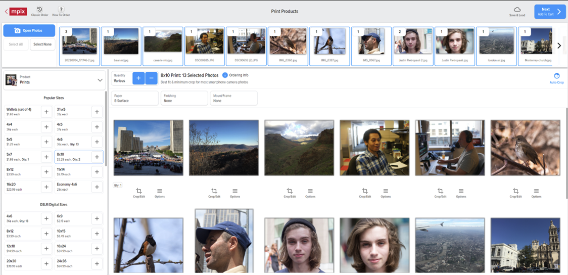 Ordering photos at Mpix