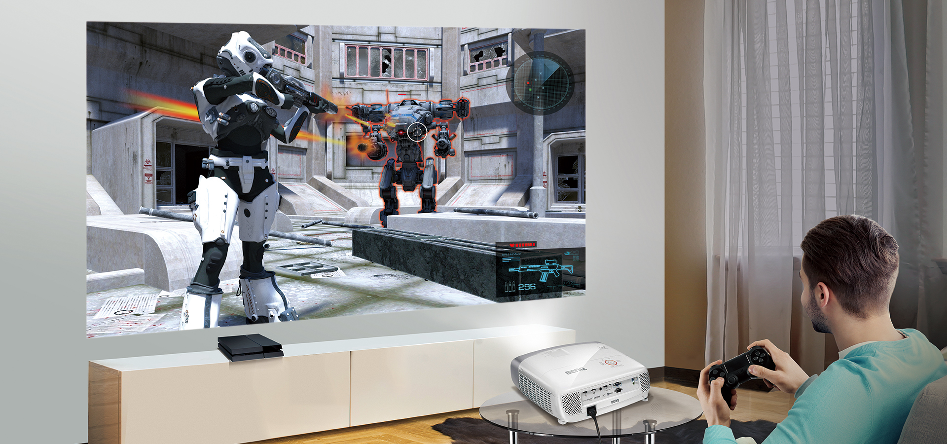 Man gaming with the BenQ HT2150ST projector
