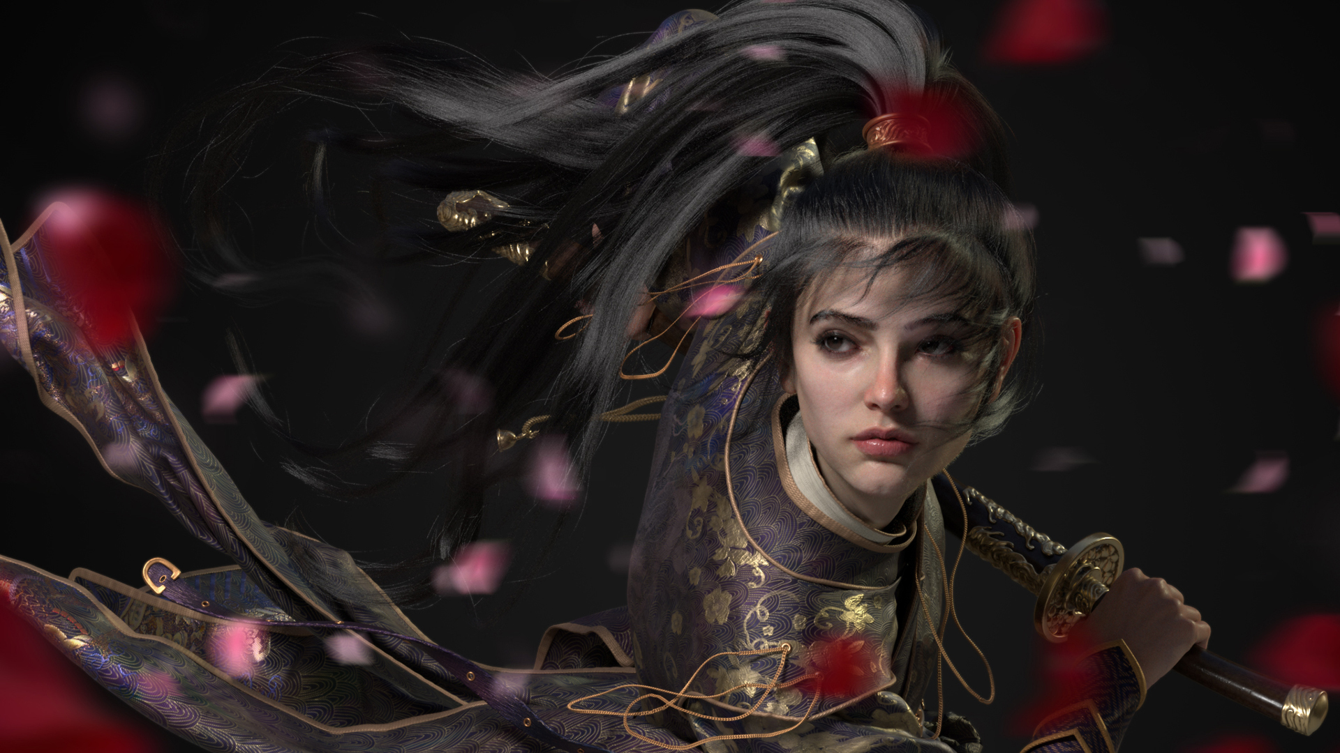 A render of an artistically drawn samurai, created in Cinema 4D