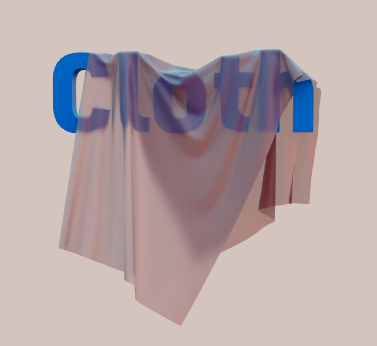 A render of a piece of cloth being draped over the 3D word 