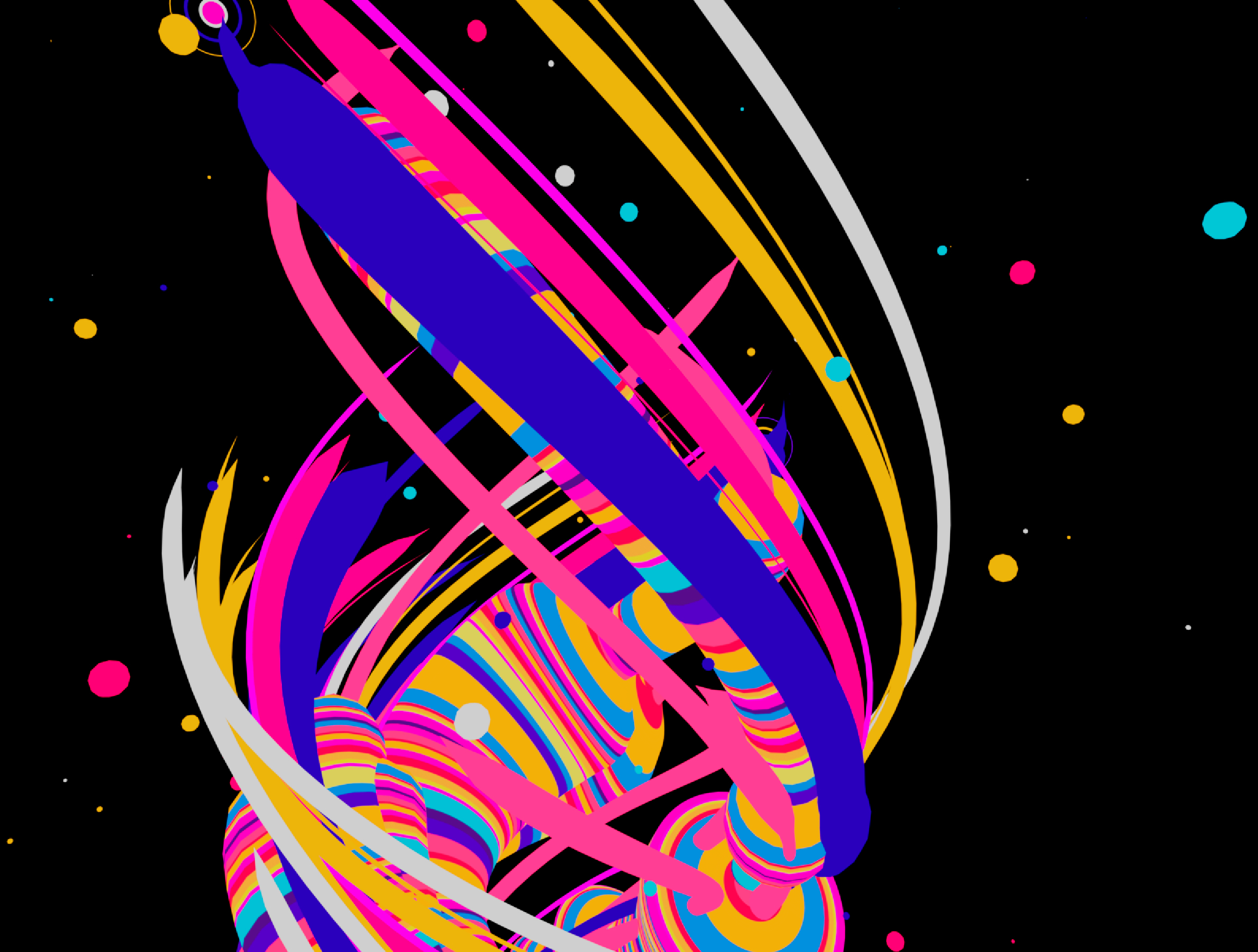 Deformers: Bright neon colors, especially pink, in an abstract piece of art against a black background, created using Cinema 4D