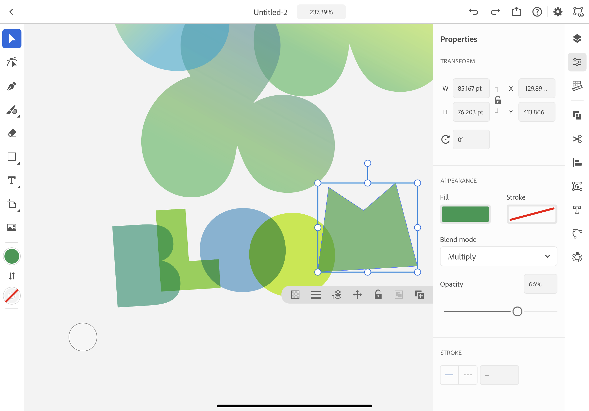 Properties pallette in Adobe Illustrator for iPad