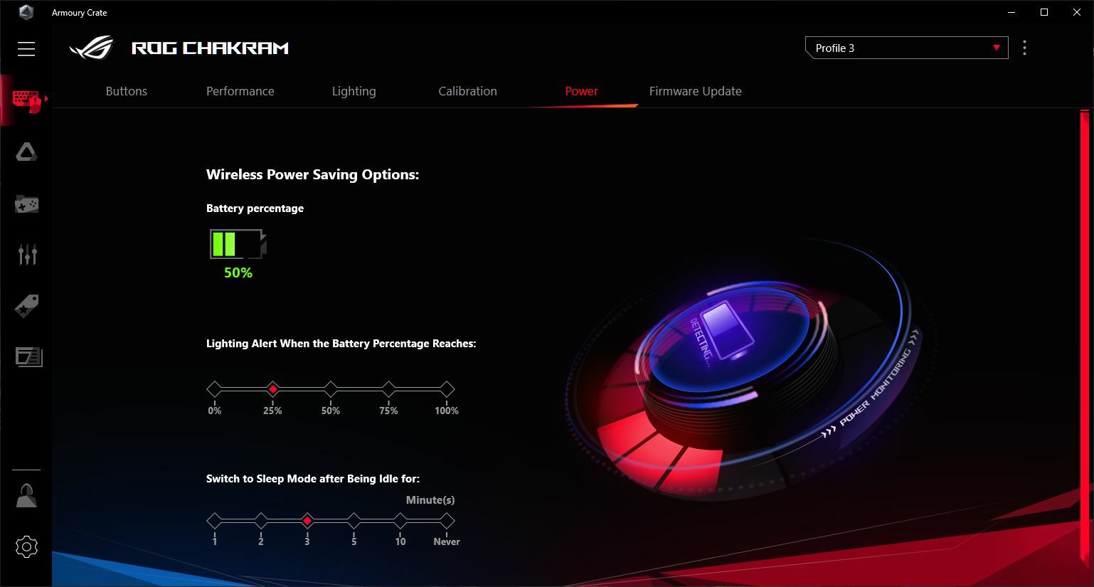 Asus ROG Chakram Wireless Gaming Mouse power saving options