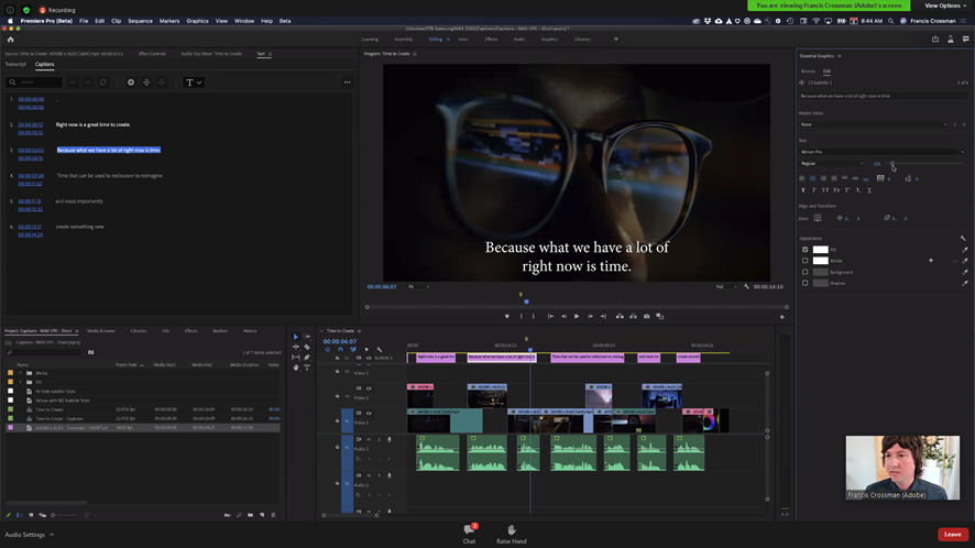 Auto captions in Premiere Pro Adobe Max 2020