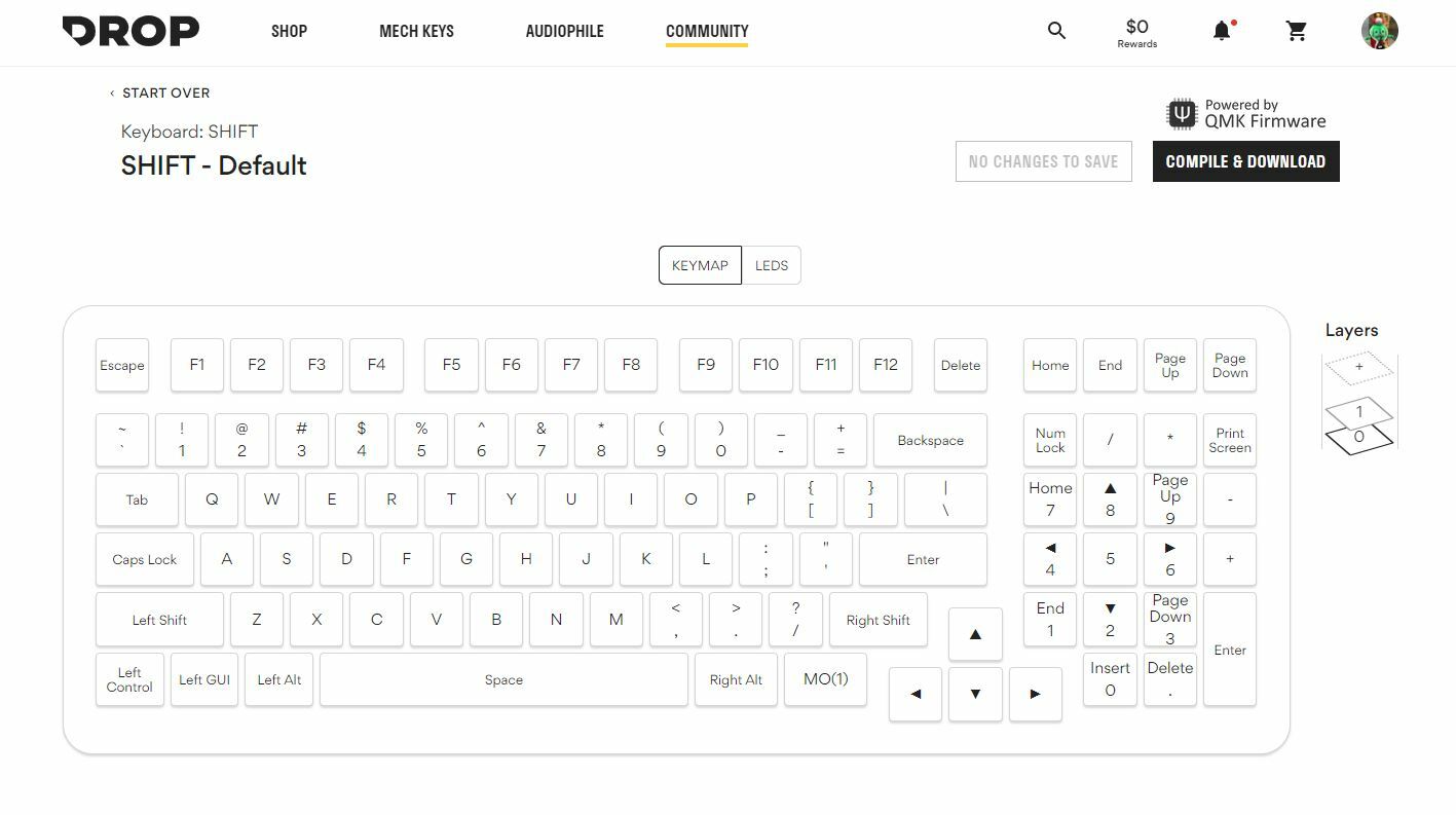 Drop Shift Mechanical Keyboard web app configuration