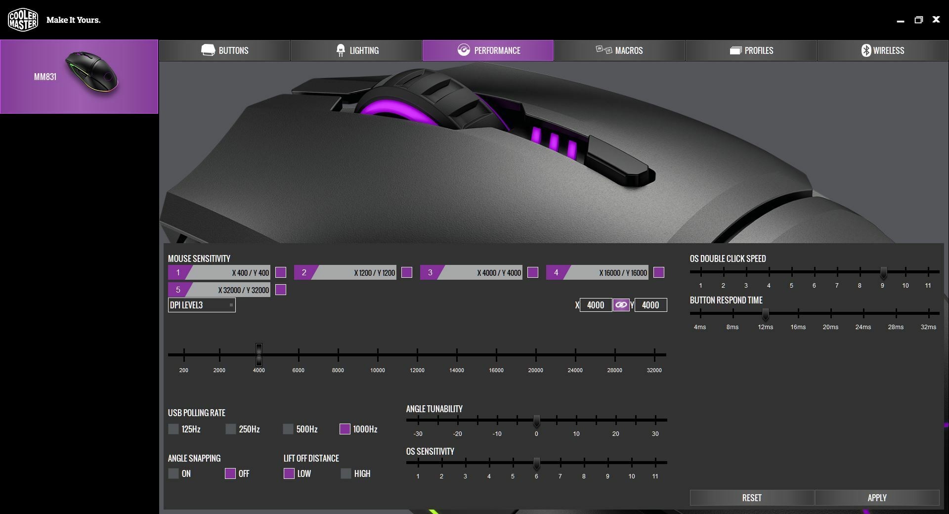 Cooler Master MM831 performance settings