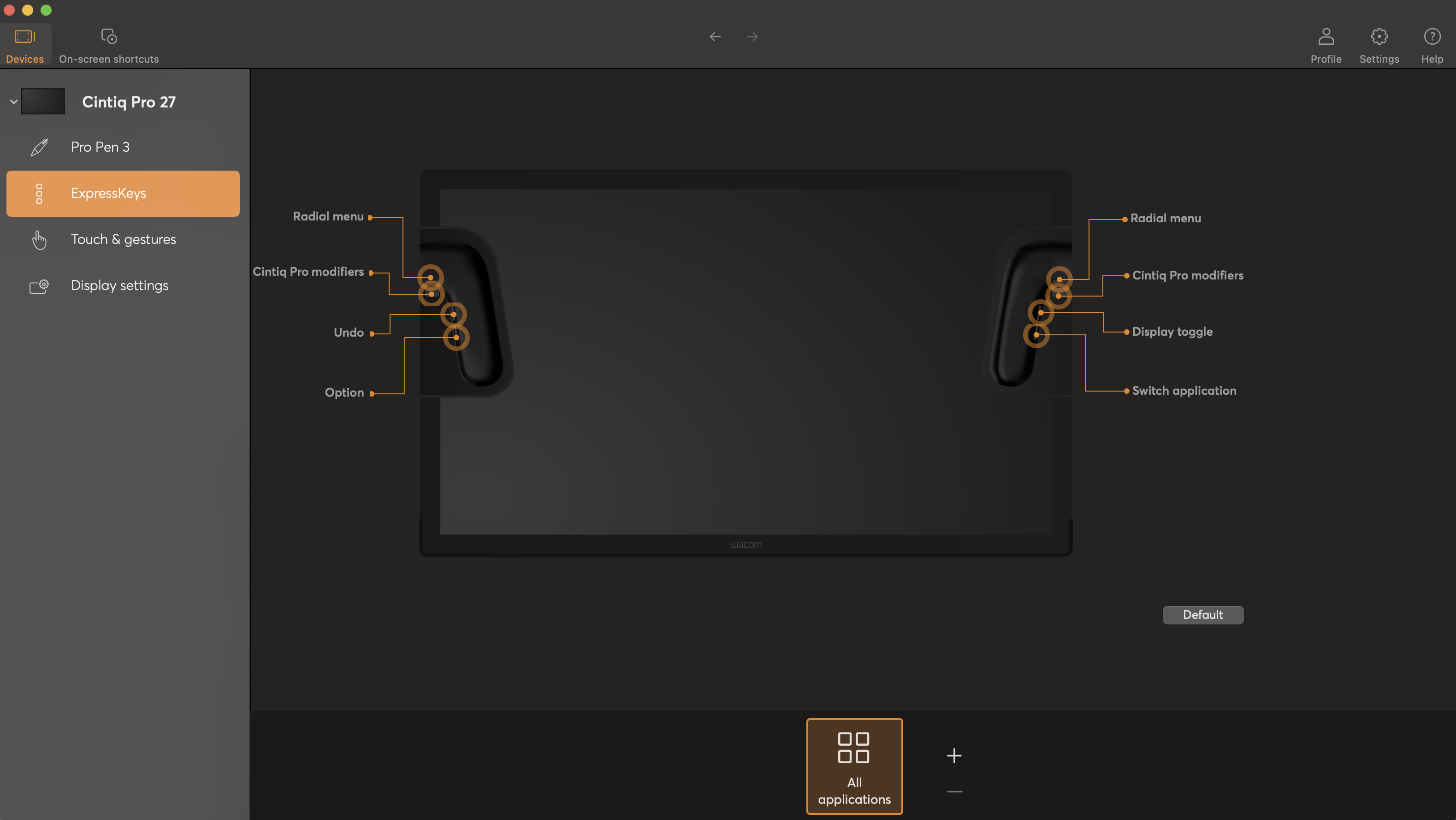 The Wacom Center app main screen