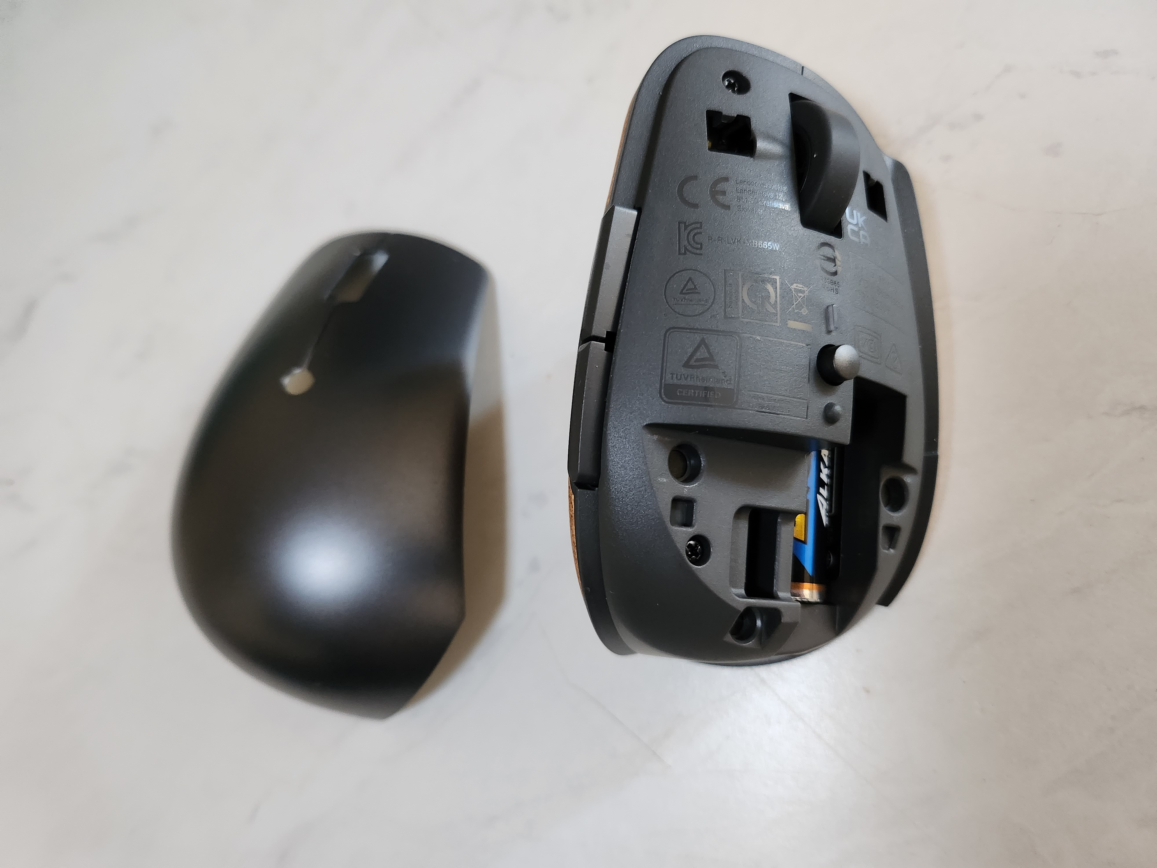 The Lenovo Go Wireless Vertical Mouse with plastic shell removed