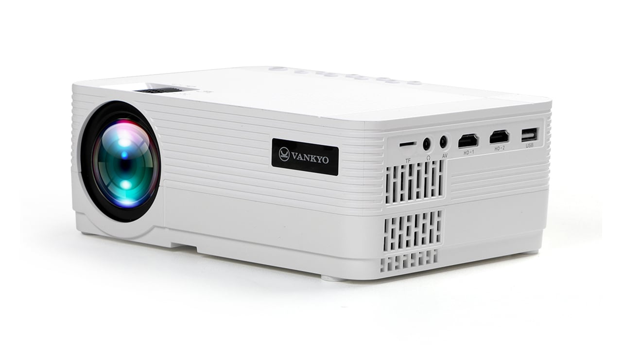 Top, front, and left side, showing ports of Vankyo Leisure 470 Pro projector