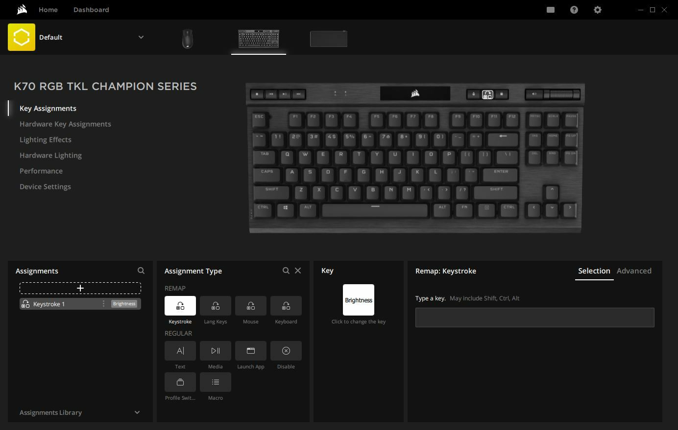 Corsair iCUE key assignments