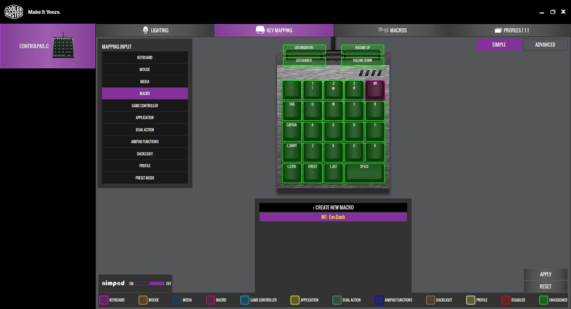 Cooler Master ControlPad Mechanical Keypad macro settings