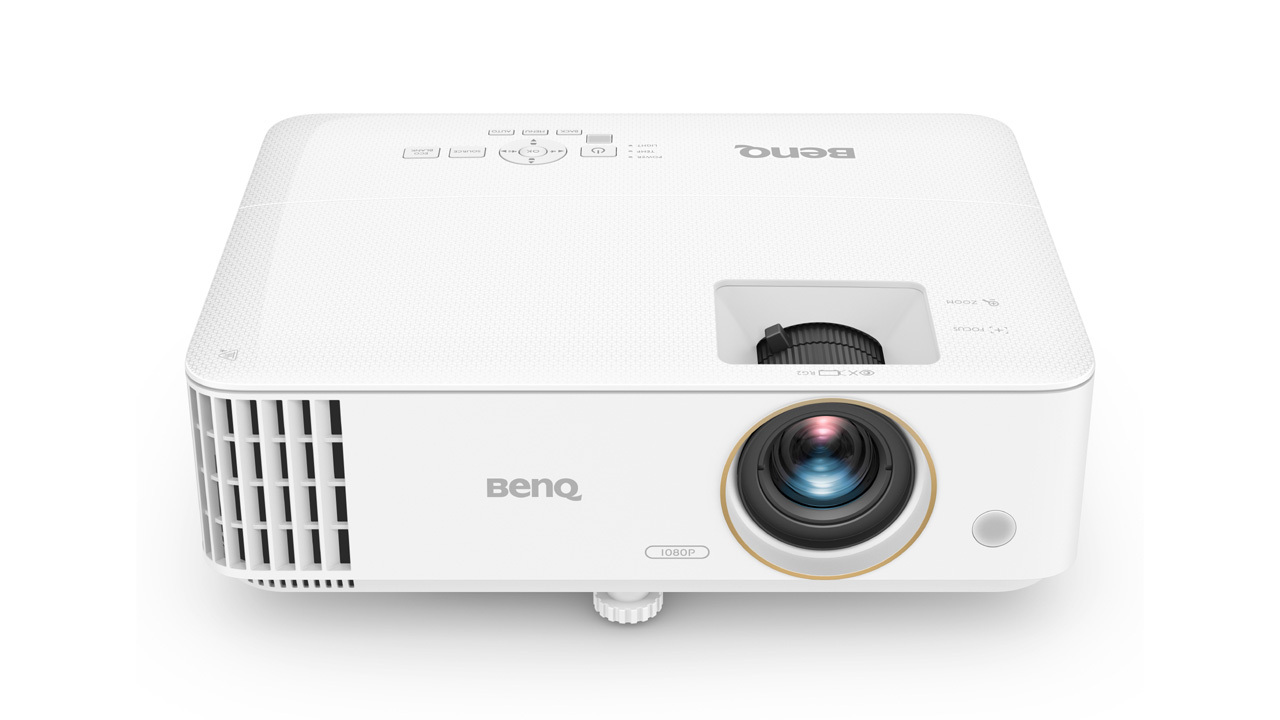 Top and front, showing focus and zoom controls of BenQ TH585P home entertainment projector