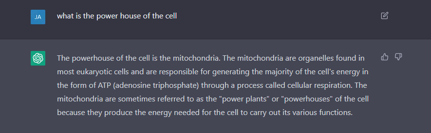asking chatgpt what is the powerhouse of the cell
