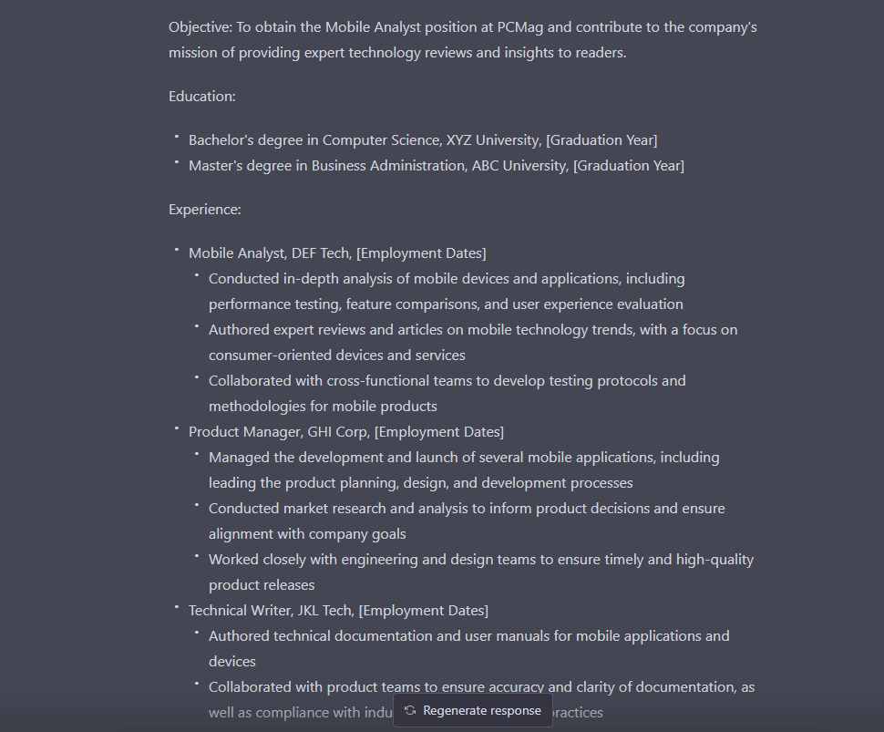 resume written by chatgpt