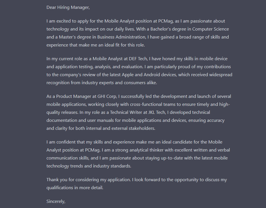 cover letter written by chatgpt