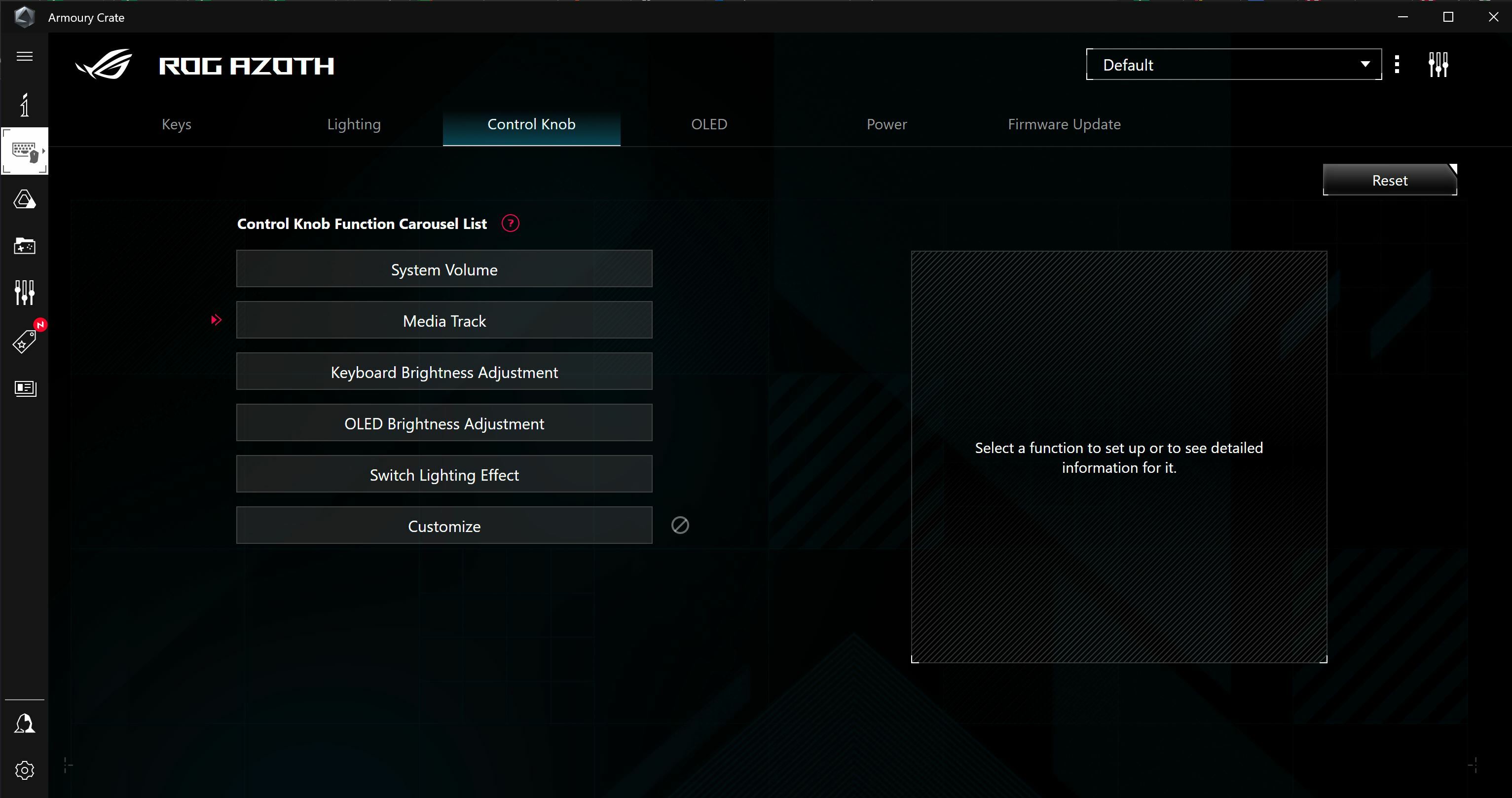 Asus ROG Azoth keyboard software screenshot
