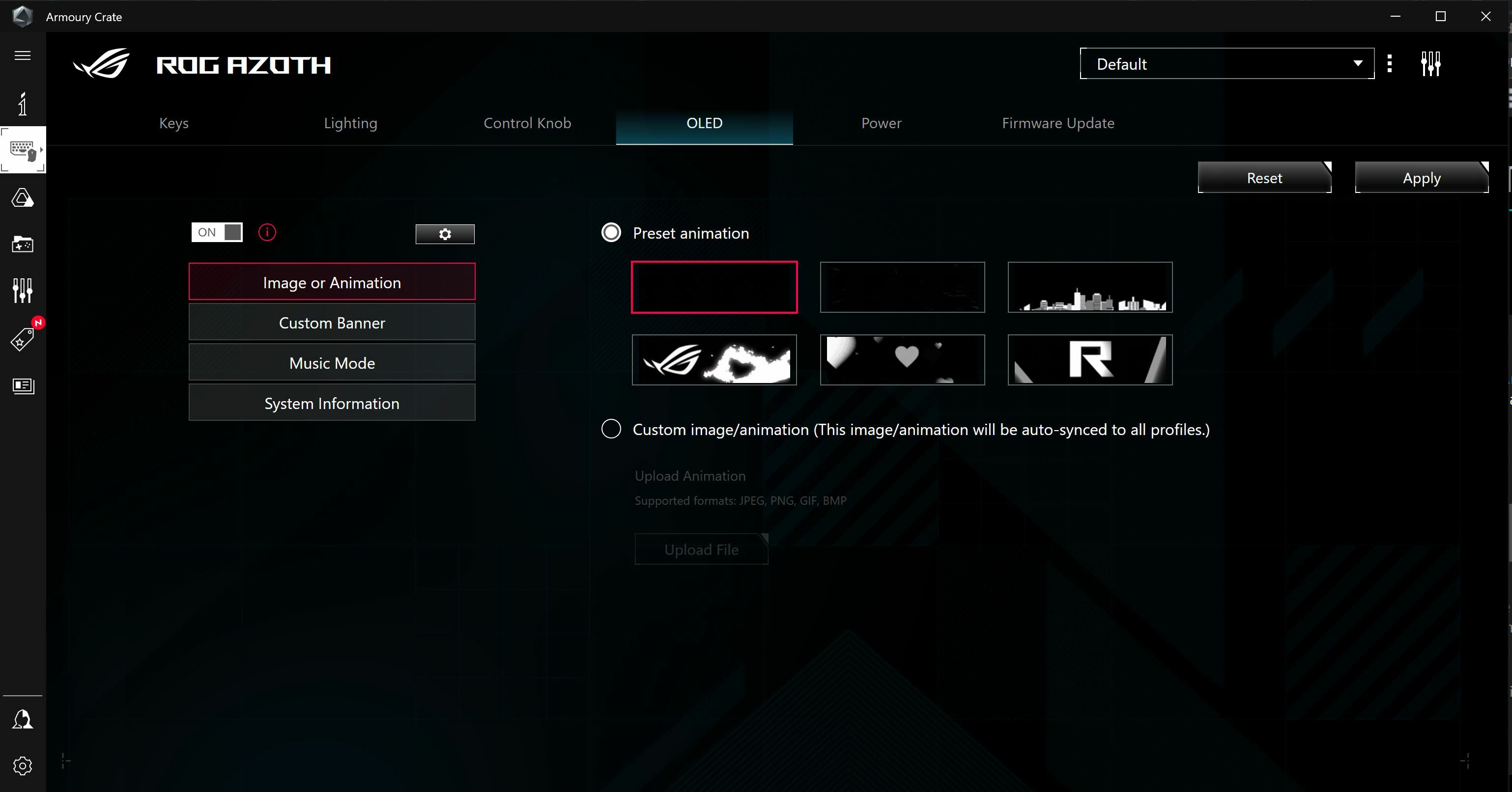 Asus ROG Azoth keyboard software screenshot