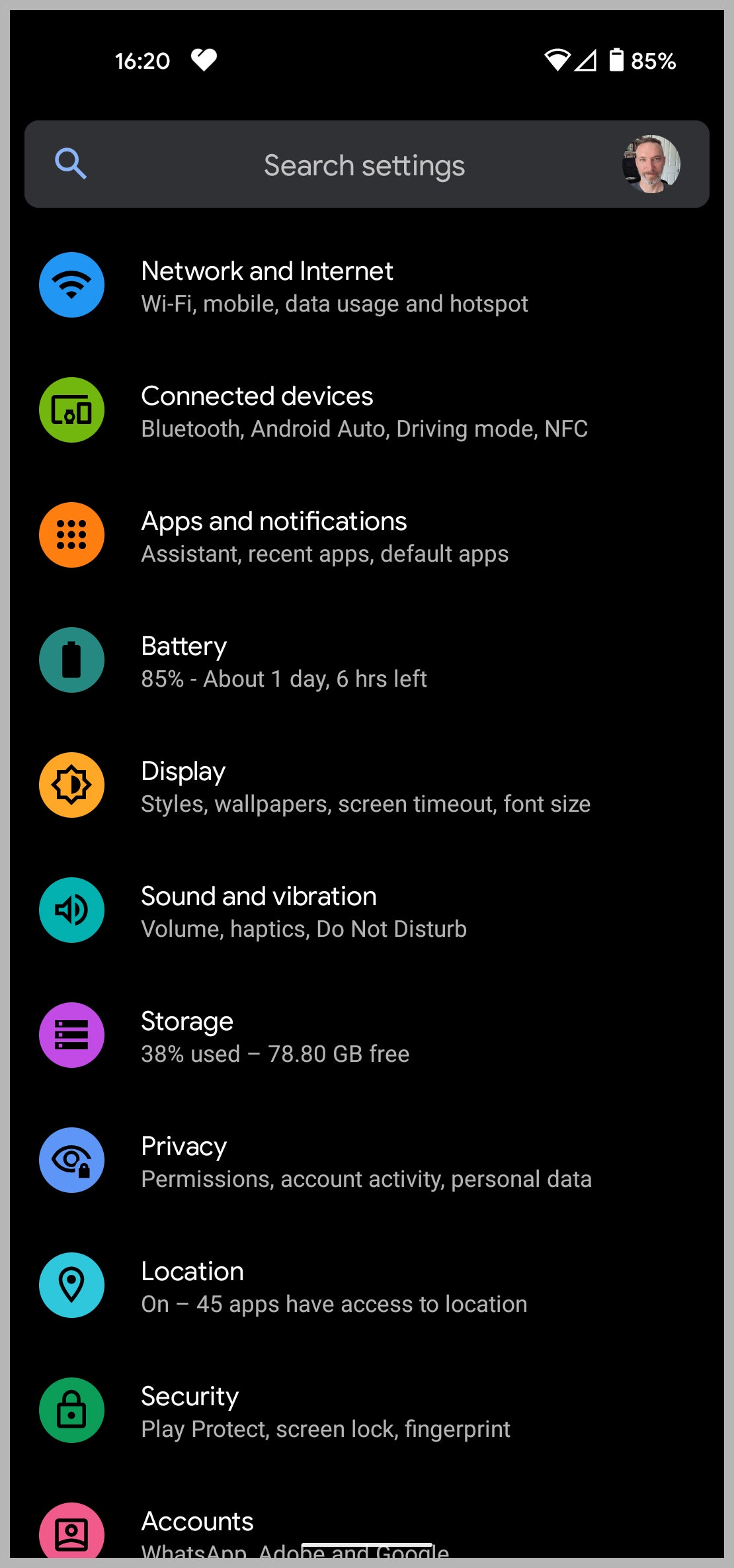 Android settings screenshot