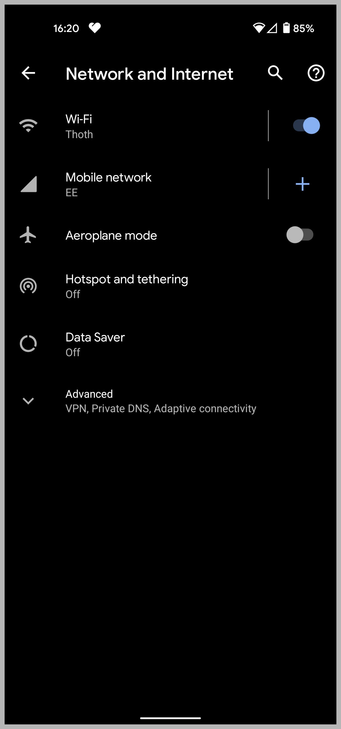 Android settings screenshot