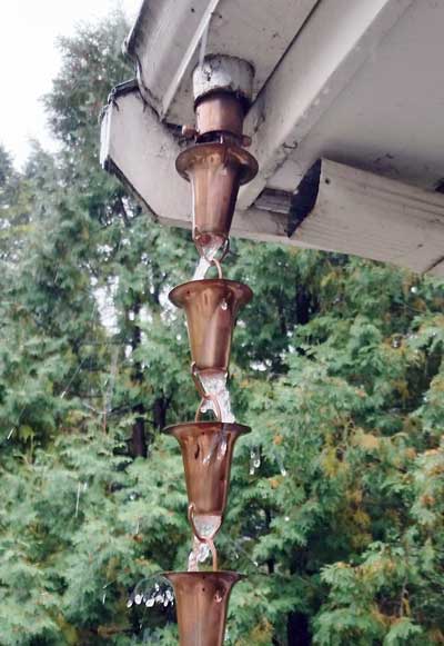 Rain chain connected to gutter