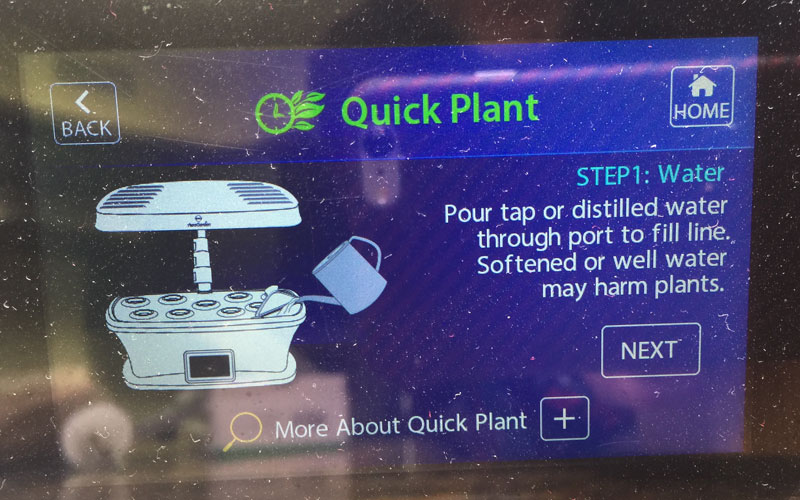AeroGarden LED screen directions
