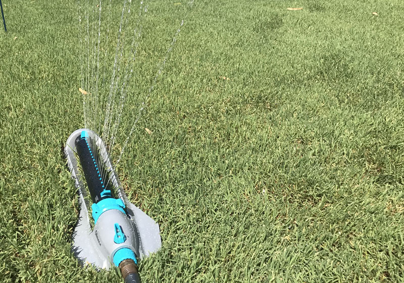 Gilmour rectangular sprinkler in use