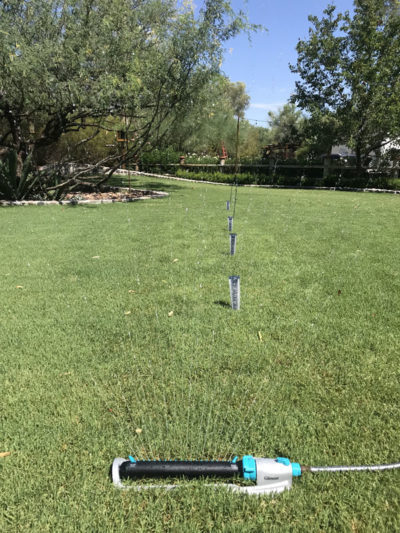 Gilmour rectangular sprinkler with rain gauges